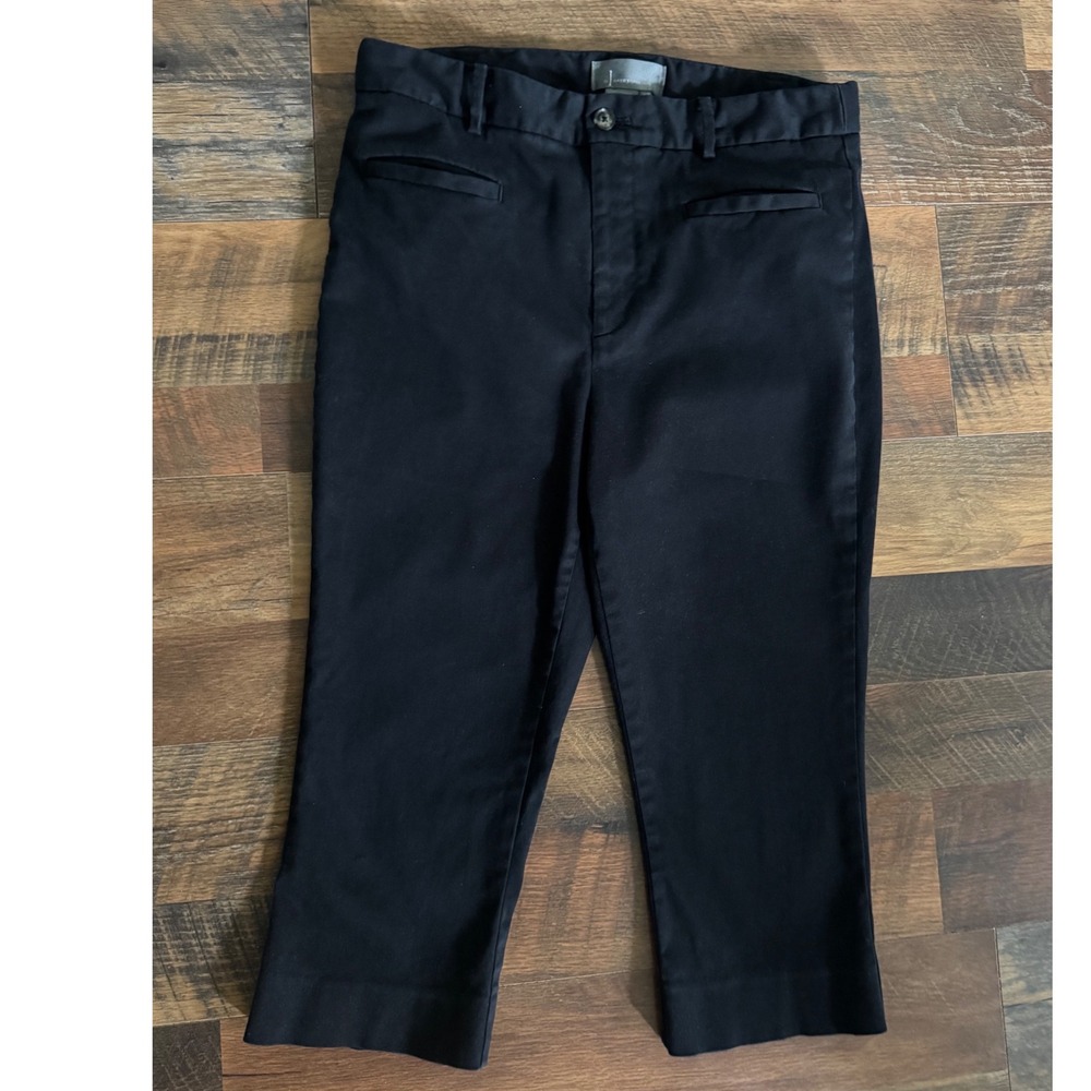 Anthropologie Women Black Capris Cotton Blend Button Zipper Closure Size 8‎